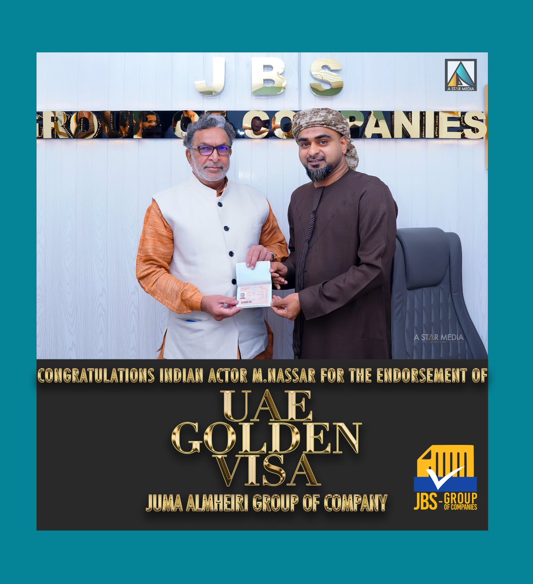 Indian Actor M Nasser receives UAE golden visa with the documentation support of JBS Group of Companies. Congratulations sir
@DubaiCulture @GDRFADUBAI @expo2020dubai
 @khaleejtimes
 #MNasser #Indianactor #director #producer #singer #politician #uaegoldenvisa  #uaegovernment