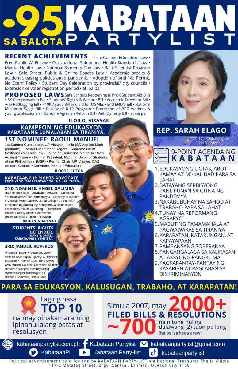 <a href="/saabmagalona/">Saab</a> Thank ü po sa opportunity to present our track record &amp; legislative agenda, and to amplify people's campaign!

Super favorite po namin si Pancho and Vito; sana makapagpapicture (and/our shoutout) po kami in the future bilang kapwa pag-asa ng bayan po namin sila! 👉👈

#95Kabataan