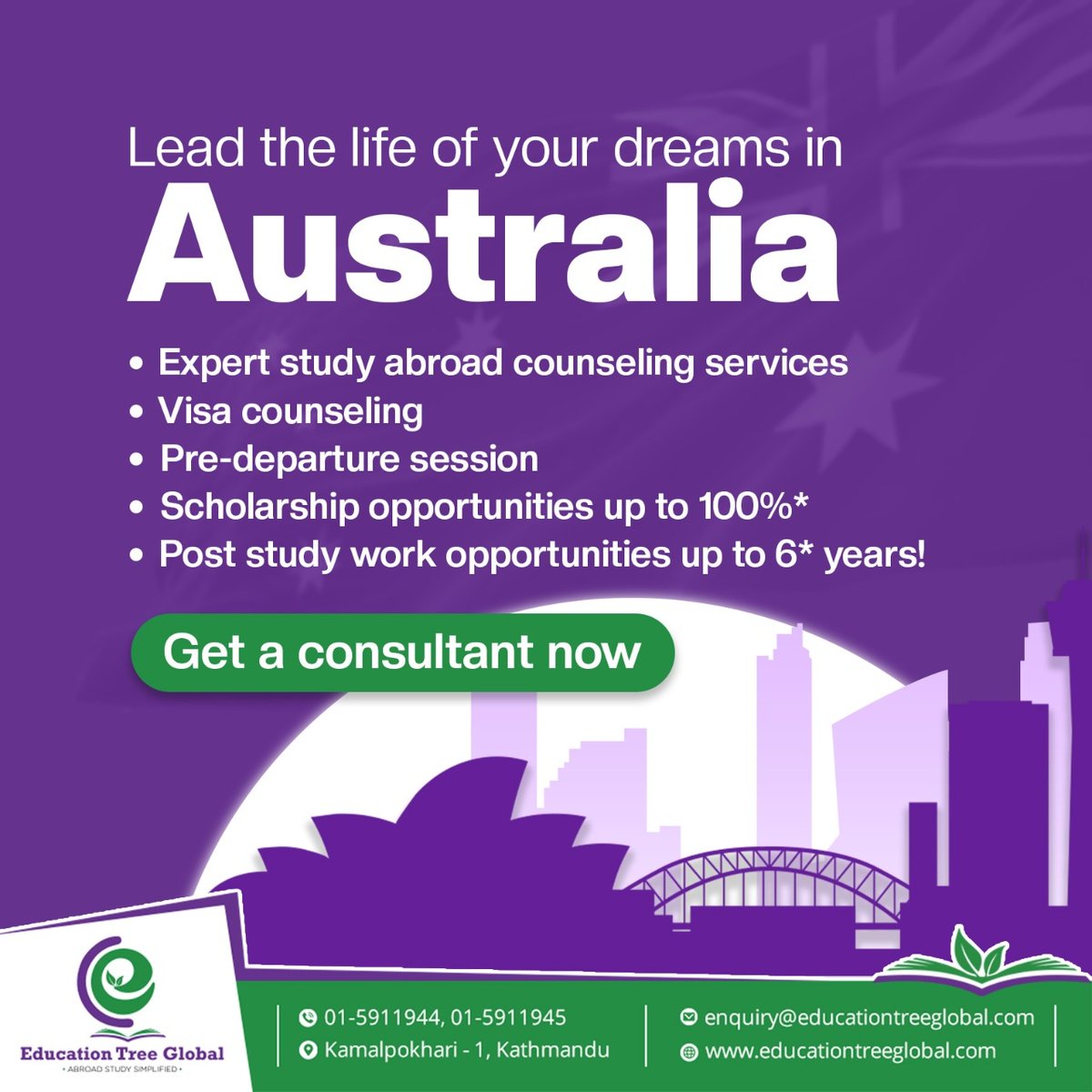 EducationTreeG's tweet image. A good path always leads to a better tomorrow. Get expert counseling from us and secure your future.
#EducationTreeGlobal #EducationTree #StudyinAustralia #30scholarship #scholarshipinaustralia #Goodvisaoutcome #Careercounselling #IELTS #PTE #SYDNEY #MELBOURNE #PERTH #BRISBANE