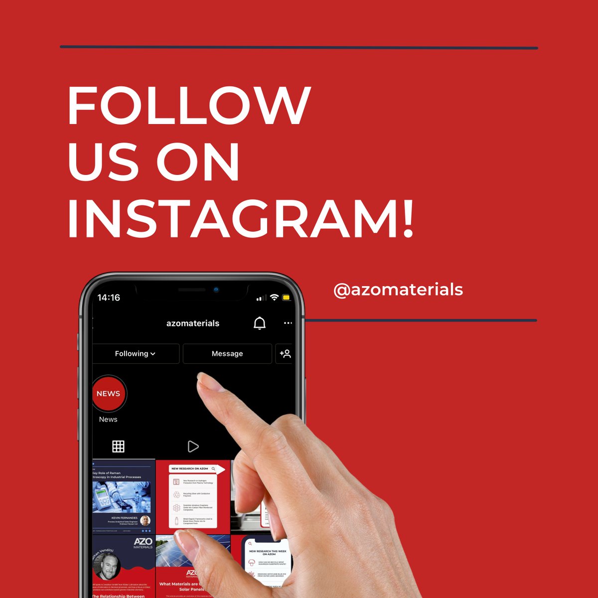 azom's tweet photo. AZoM is on Instagram! Give us a follow at @azomaterials to keep up to date with highlights of our best news stories, new research, articles, interviews, and more! https://t.co/WPckwF3shT