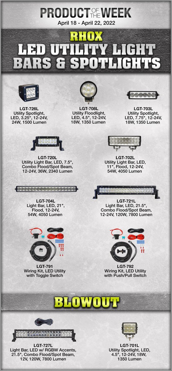 RHOX21237's tweet photo. RHOX Product of the Week 4.18.22-4.22.22. Check out our LED Utility Light Bars &amp; Spotlights! Please contact your RHOX dealer for pricing and availability. https://t.co/R3dVrSVIx0