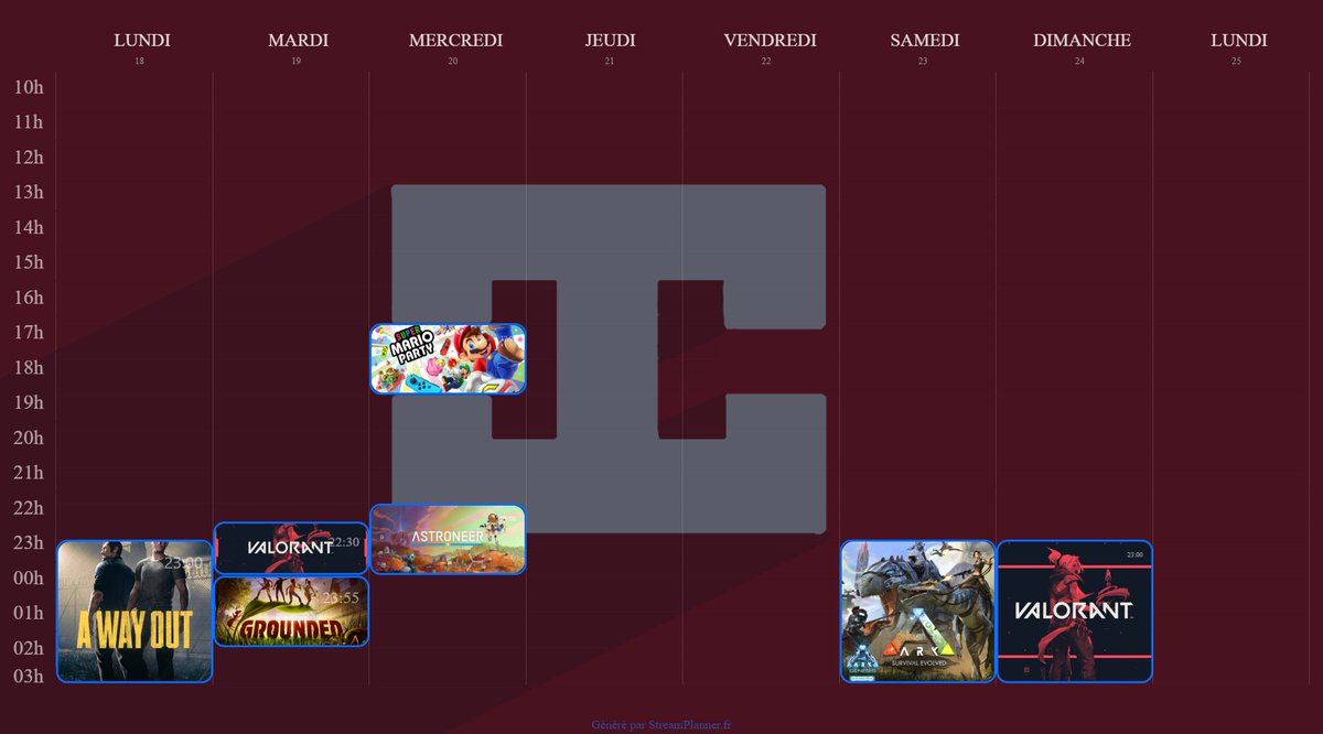 VOICI LE PLANNING DE LA SEMAINE