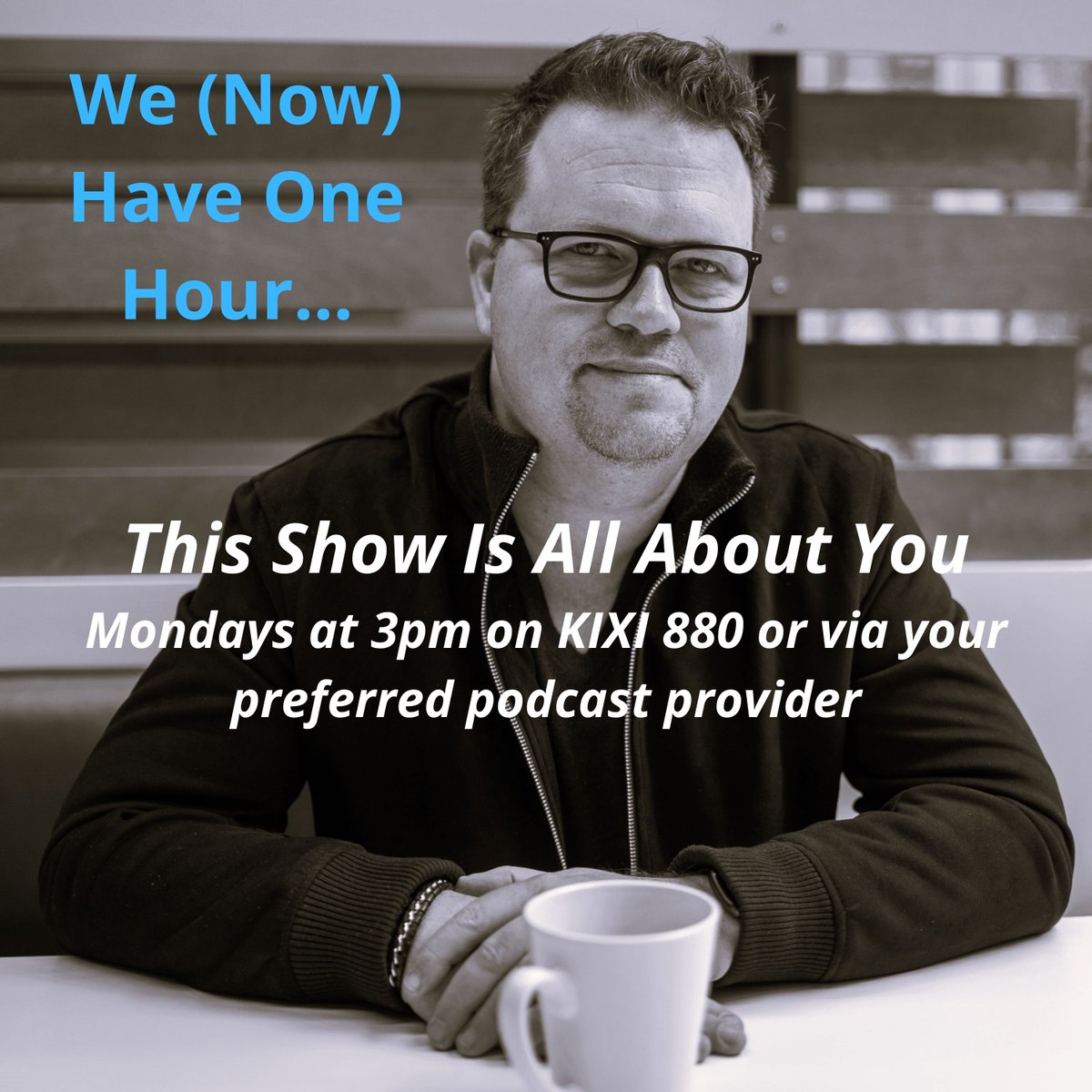 It's official - the 2.0 version of This Show Is All About You starts TODAY! 3pm PT on AM 880 KIXI or catch it later as a podcast. Make it a part of your Monday routine - it will help you kick off your week in a good way. Thanks, All. 

#PodNation #WritingCommunity