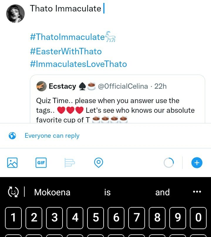 thatothebethe's tweet photo. Thato Immaculate Mokoena 🥰
Even my keyboard knows!!
#ThatoImmaculate𓃵
#EasterWithThato
#ImmaculatesLoveThato https://t.co/HA427oU1rp
