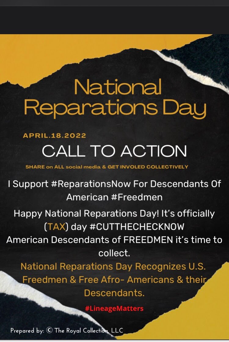 Marcel4Congress's tweet photo. Today is the day yall, PLEASE retweet and share the following message:

"I support #reparations for Descendants Of American #Freedmen". The first annual #ReparationsDay Celebration is today at 7:00 PM, eastern. See yall then! https://t.co/lgAI9JPBll