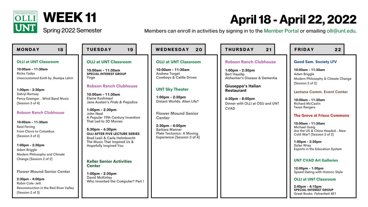 We have a busy week of fun activities ahead, including some things that were rescheduled from earlier in the semester.