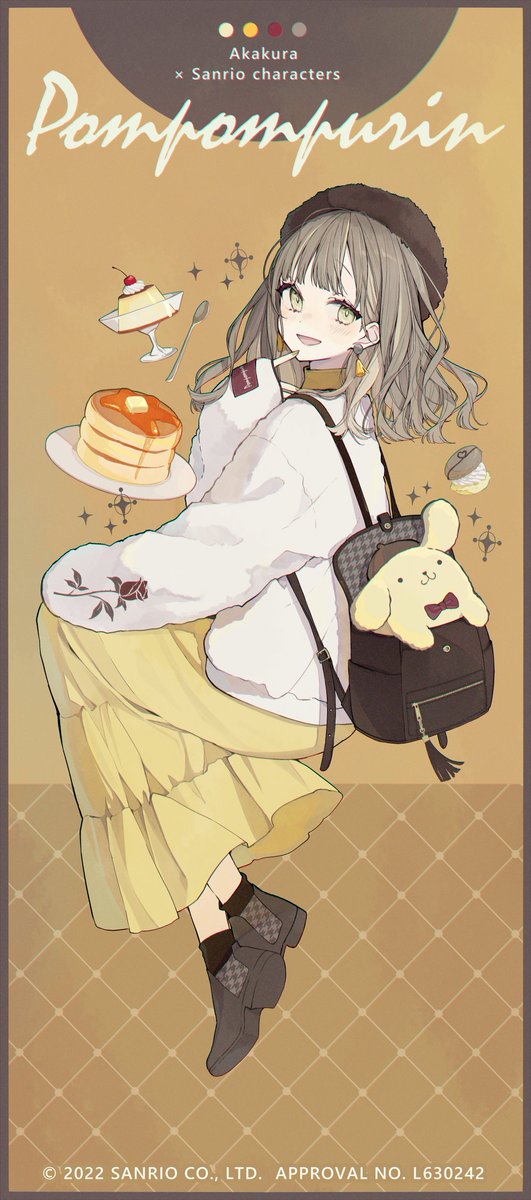 1girl pancake bag solo food skirt yellow skirt  illustration images