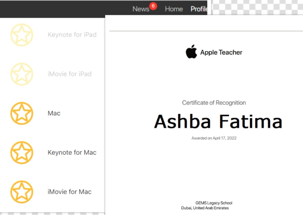 Alhumdullilaaah !! 😊 I am very excited to share that I received my Apple Teacher Certificate. Inspired by Apple Teacher 
<a href="/Rahila32515233/">Rahila Erphan</a>. Truely amazing content 
<a href="/AppleEDU/">Apple Education</a>
 
<a href="/ashex16/">Asha Alexander UN Accredited #ClimateChange Leader</a>
 
<a href="/bhawna_sajnani/">Bhawna Sajnani</a>
 
<a href="/latavenkatlata/">Latha Venkateswar</a>
 
<a href="/Ashvinod309/">Aswathy</a>