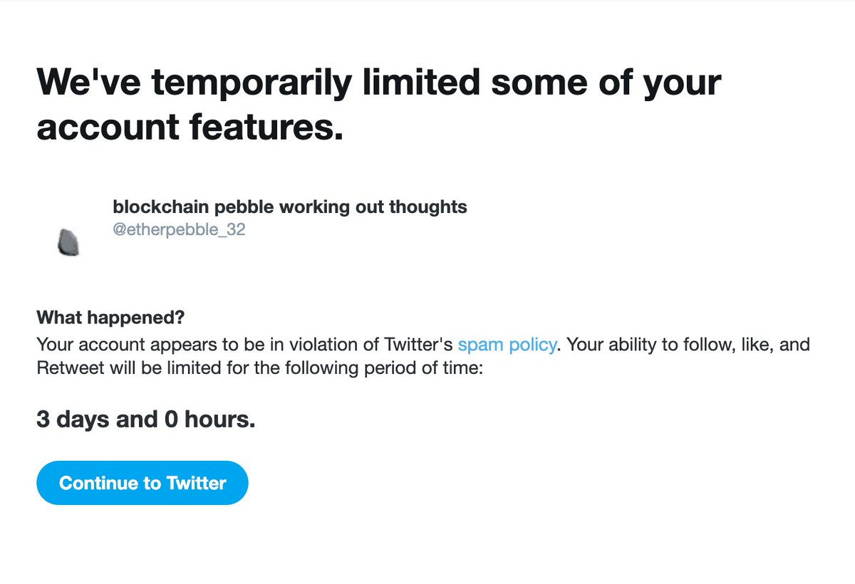 twitter things i'm spam.  i'm small, but i'm a living breathing pebble (well, none of those things) working out thoughts.