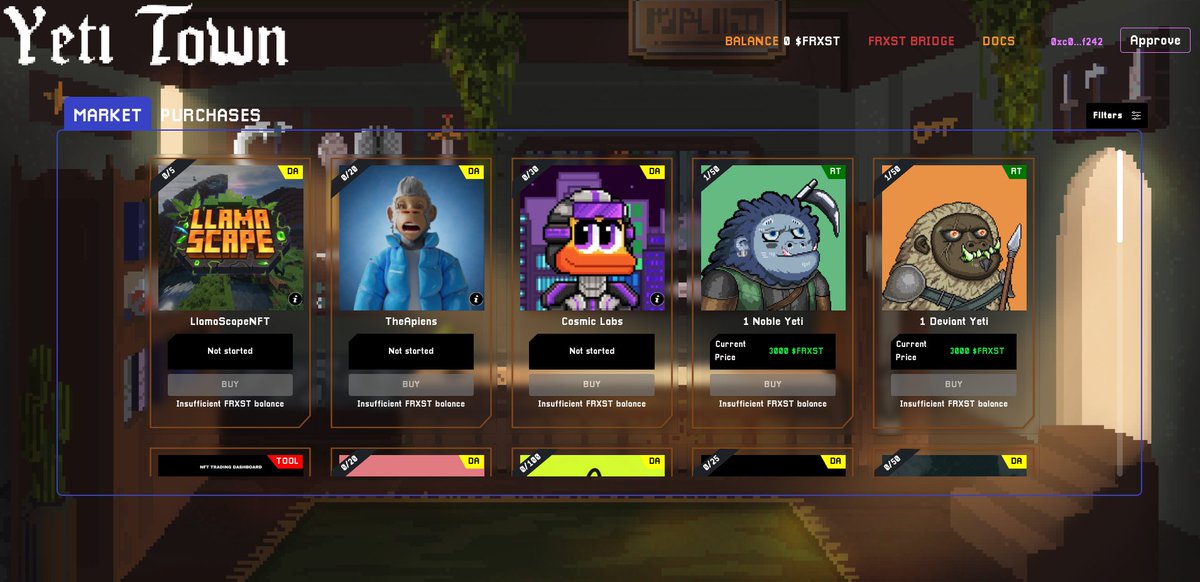 YetiTownNFT's tweet photo. Here comes the launch of Yeti Town's marketplace (built on @0xPolygon)!

💀 Level requirement + $FRXST dutch auction 
💀 Incentivises long-term holders
💀 Valuations of floor Yetis can increase with level increase

🚀 Up next: Completely gas-free staking &amp; marketplace for all. https://t.co/E5k14BfKWg