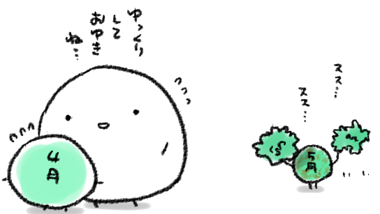 こまかいしごとが一件終わったのでひとまずハフーと思ってますが、ここからのしごとマウンテンが峻険ぽいので、5月ちゃんがなるべくゆっくり来てくれることを心から願っています
でも5月ちゃんそんなふうに空気読んでくれたりしない
お前は わたしは いつだってそうだ… 