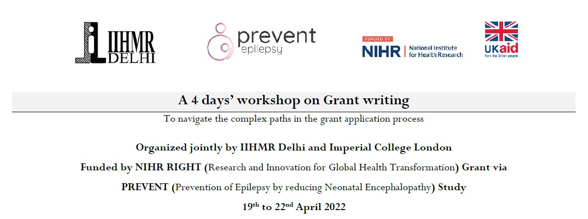 📢 Join our online workshop on 'Grant Writing' organized jointly by IIHMR Delhi and Imperial College London - Funded by NIHR RIGHT Grant via the PREVENT study.
Dates: 19 - 22 April 2022
To register your interest, kindly visit: forms.office.com/r/Z1mzTd9YJQ
preventstudy.org/capacity-build…