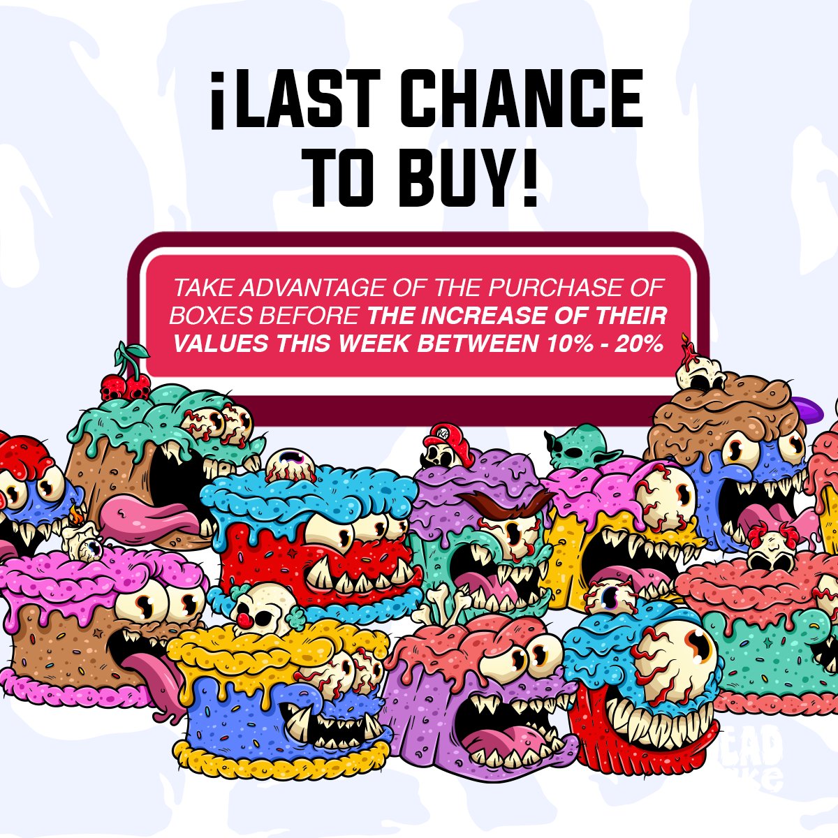 deadcakeoficial's tweet photo. Haven't buy a Deadcake's box? Instructions listed in:

Discord: 
https://t.co/L7oRS4OgmY

Telegram: 
https://t.co/QMOuVvjQGc

#NFTGiveaway #NFT #discord #playtoearn #blockchain #GameNFT https://t.co/JHc8ROgXHW
