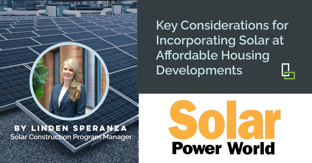 LaBellaAssociat's tweet photo. In this guest article, K. Linden Speranza, PMP shares her expertise with @SolarPowerWorld regarding key considerations for incorporating solar in affordable housing developments. Article: https://t.co/BFrdRptS9f #renewables #solar #solardeveloper #affordablehousing https://t.co/1hGR8P07lK