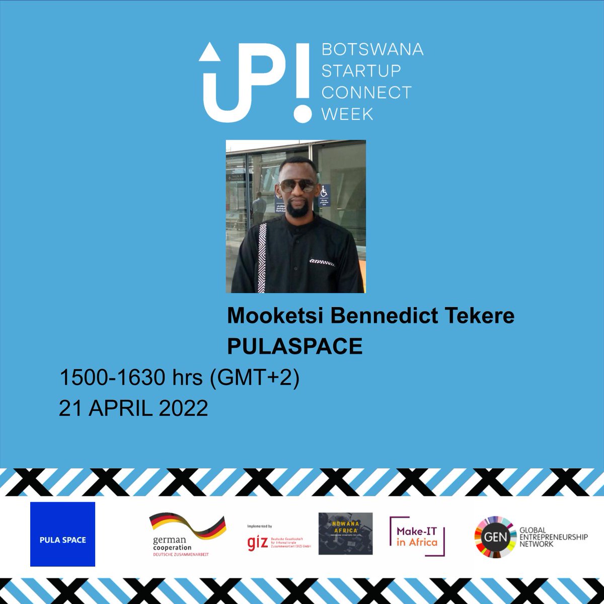 Chief of Startups <a href="/PulaSpace/">PULASPACEFUND</a> to share a roadmap for startups-investors platform during BotswanaUP!
<a href="/ngwanaafrica/">NGWANAAFRICA</a> 
<a href="/MooketsiBTekere/">MooketsiBTekere</a>