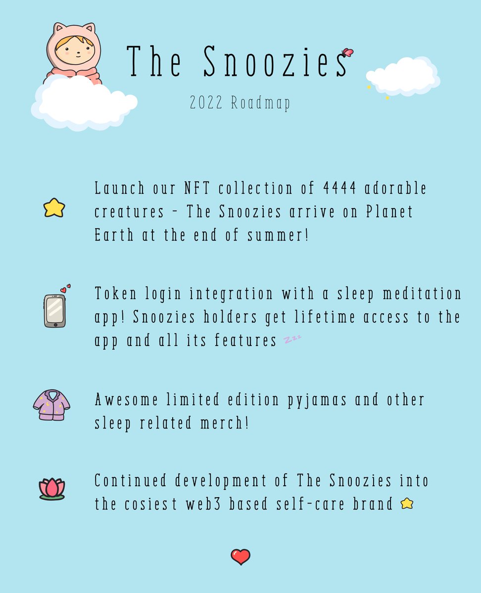 TheSnoozies's tweet photo. Hi everyone! 💙💤

We're so happy and excited to finally share our 2022 roadmap with you. We are so so so grateful for your early support with our brand, and are looking forward to a bright, cozy future with you in this space! 

🫶✨💫 https://t.co/LvmGqOhNc4