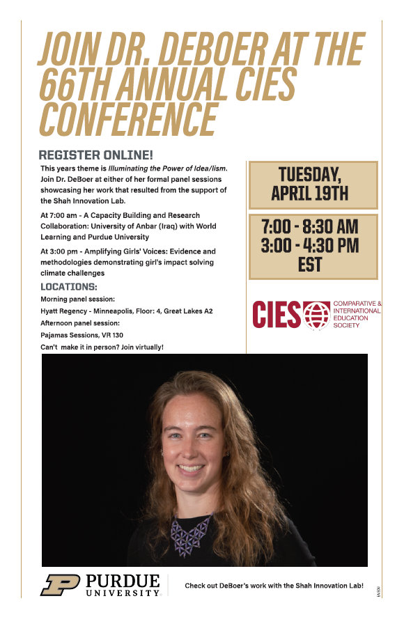 Purdue_GEP's tweet photo. Tomorrow! Join Dr. DeBoer at the 66th Annual CIES Conference. Sign up to attend virtually: https://t.co/CICeiU74Fw https://t.co/PbflxpMjv1