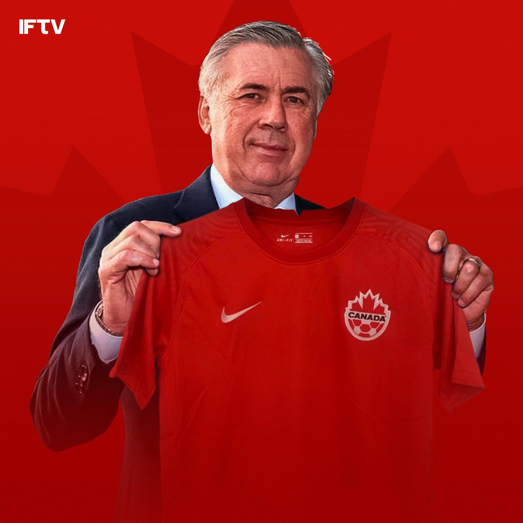 IFTVofficial's tweet photo. “At the World Cup I’m supporting Canada, they haven’t qualified in many years &amp; it’s my second home. 

I’ll be there with a Canada shirt on” 🇨🇦 

🗣 Ancelotti to Radio Anch’io Lo Sport https://t.co/xeTQwn8Srt