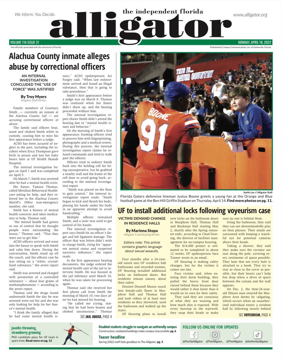 TheAlligator's tweet photo. Today’s final paper of the Spring semester ⬇️ https://t.co/tdI3ZxJcE9