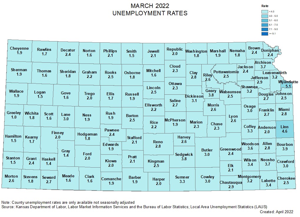 Cherokee County had an unemployment rate of 2.5% for March, up from 2.2% in February.