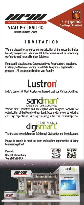 mpmsandman's tweet image. 𝗢𝗻𝗲 𝗠𝗼𝗿𝗲 𝗗𝗮𝘆 𝗙𝗼𝗿 𝗬𝗼𝘂 𝗧𝗼 𝗠𝗲𝗲𝘁 𝗨𝘀 𝗔𝘁
𝗜𝗙𝗘𝗫 𝟮𝟬𝟮𝟮 𝗮𝘁 𝗚𝗮𝗻𝗱𝗵𝗶𝗻𝗮𝗴𝗮𝗿, 𝗚𝘂𝗷𝗮𝗿𝗮𝘁, 𝟭𝟳-𝟭𝟵 𝗔𝗽𝗿𝗶𝗹 
𝗪𝗲 𝗹𝗼𝗼𝗸 𝗳𝗼𝗿𝘄𝗮𝗿𝗱 𝘁𝗼 𝗺𝗲𝗲𝘁𝗶𝗻𝗴 𝘆𝗼𝘂!
#foundrymen #metalcasting #castingdefects #additives mpmindia.com