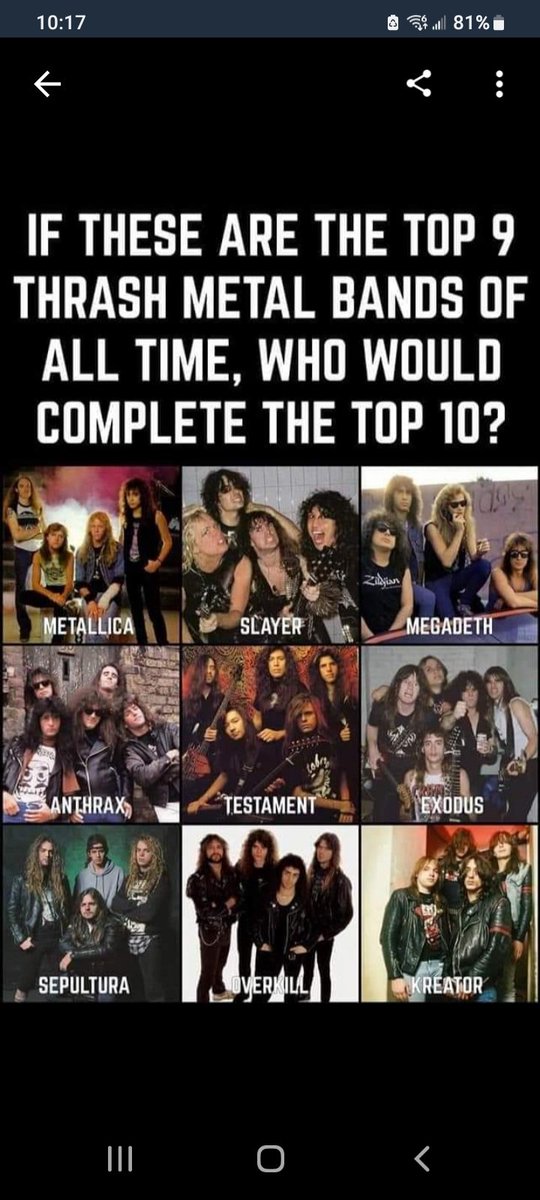 Who's your #choice?
#thrash, #metal, #bands 
#top10
Please #vote
Follow us!
<a href="/RnRNationlive/">RockNRollNationLive</a> / Rnrnationlive.com