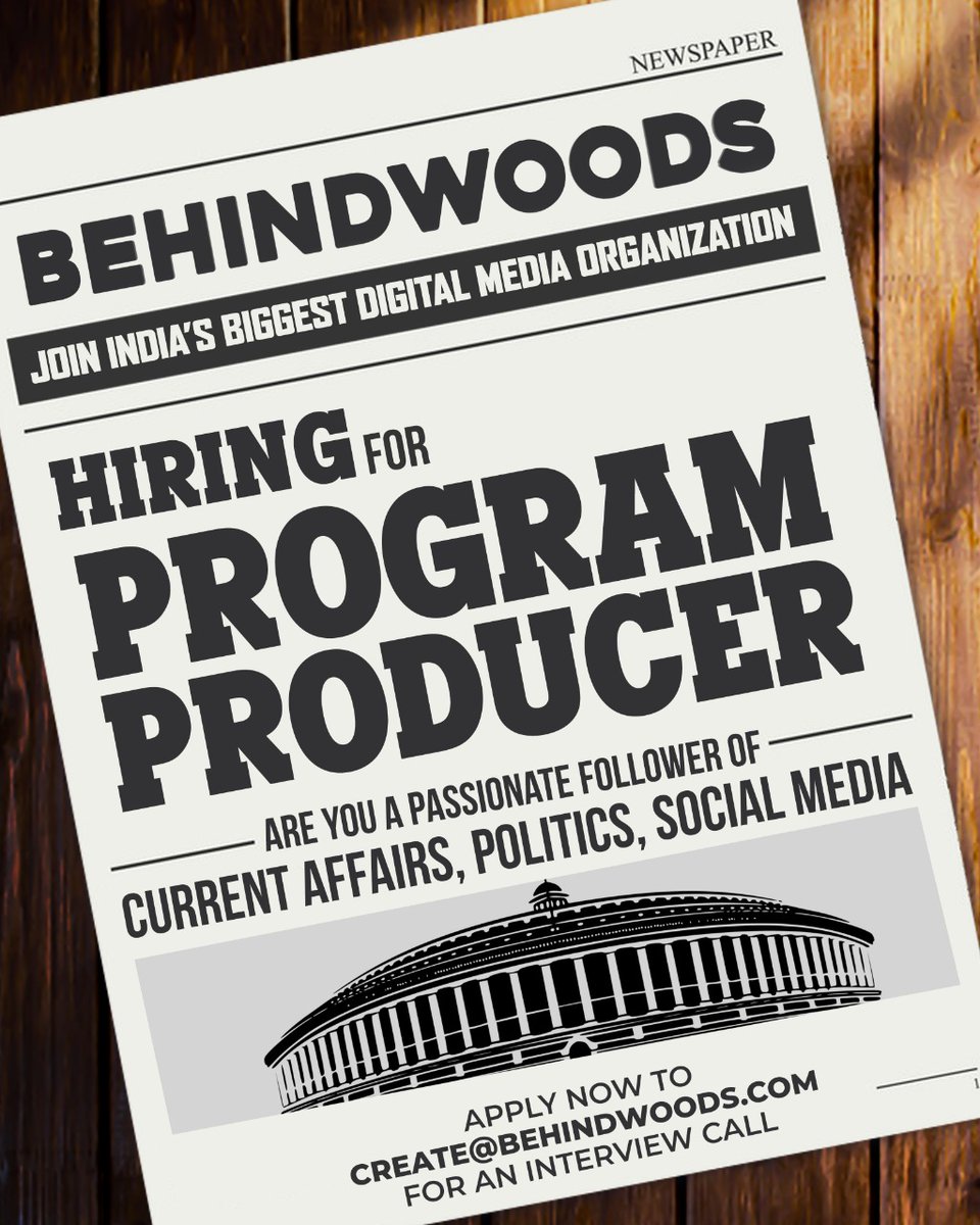 behindwoods's tweet photo. JOIN INDIA’S BIGGEST DIGITAL MEDIA ORGANIZATION
BEHINDWOODS -HIRING FOR PROGRAM PRODUCER – SPECIAL INTERVIEWS
Are you a passionate follower of current affairs, politics, social media and current happenings?
Apply now to CREATE@BEHINDWOODS.COM
#behindwoods #interveiws https://t.co/Wlz7Y19xYC