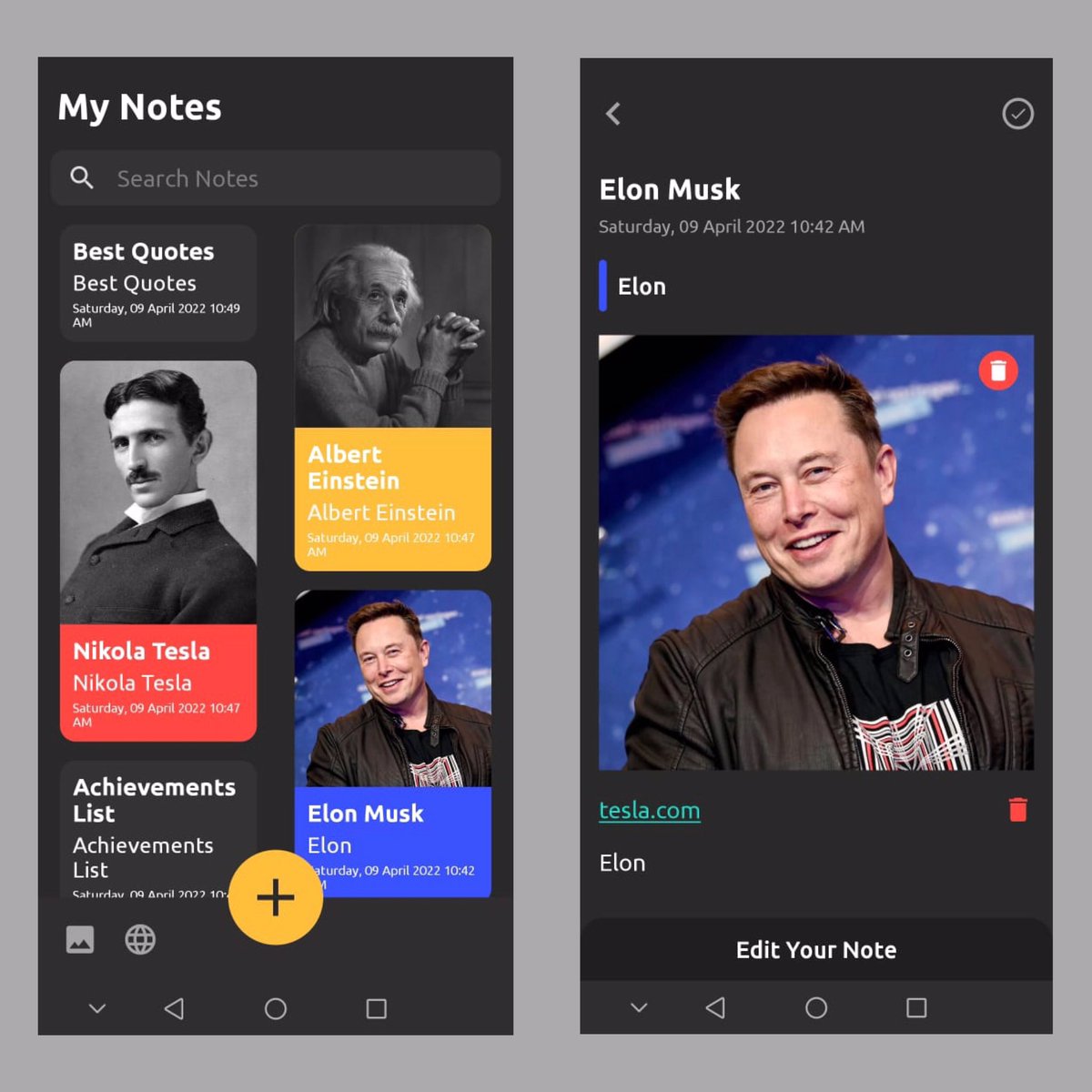 jawaddheini's tweet photo. I developed this #notes_app recently. What do you think?
#programming #programmer #programmers #developers #notes #notes_app #java #AndroidDeveloper
#Nikola_Tesla #Albert_Einstein #ElonMusk https://t.co/7CxPggWZNF
