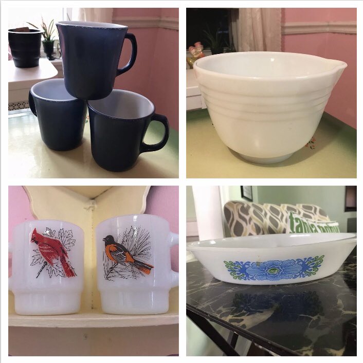 It’s Milk Glass Monday and I’ve got a bunch of cool stuff in my shop, please feel free to check out the link in my profile! #milkglassmonday #vintagepyrex #vintageglasbake #fireking #anchorhocking #supportsmallbusiness #ebay #vintageseller #poshmark #depop #cheapthrillsbuzzkill