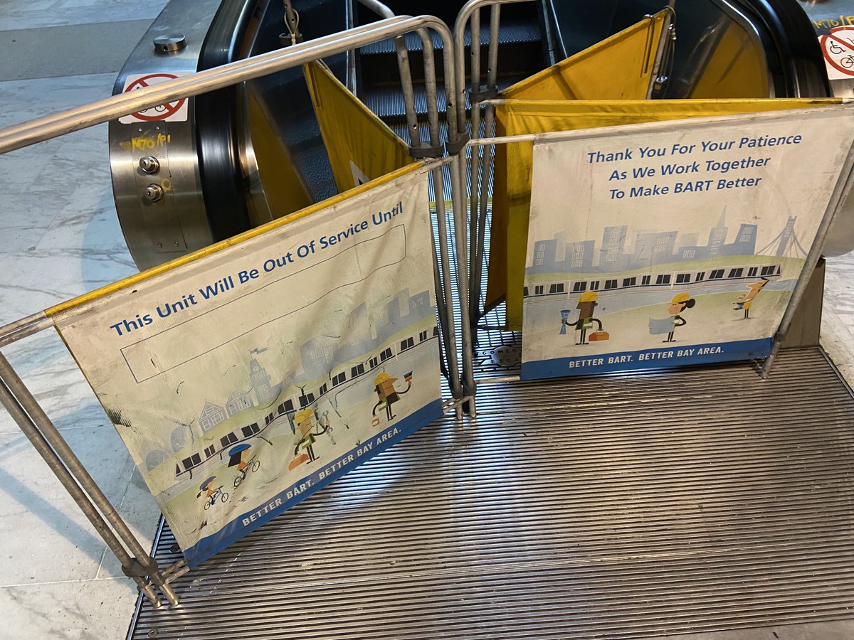 FinTwitFB's tweet photo. via MattRosoff: Yeah this get SF back to the office stuff is working great ⁦@LondonBreed⁩ ⁦@SFBART⁩ - no escalators in service at Glen Park, nobody working on them. Happy Monday. $fb https://t.co/1xBjSF6QMq