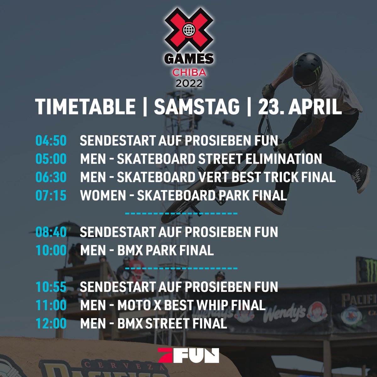 ProSiebenFUN's tweet photo. Die @XGames zum Frühstück! Das ist diese Woche möglich. Denn wir übertragen das Event aus Japan zur absoluten Primetime! Also zumindest wenn die Frühstückszeit für euch Primetime ist ... 😉

#XGamesFUN https://t.co/1jGdkczY9d