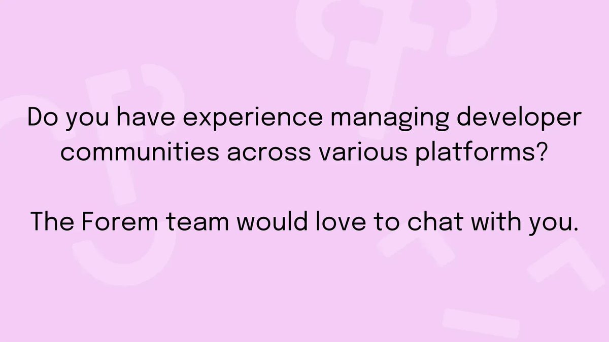 forem's tweet image. Do you run a developer community on Slack, GitHub, Discourse, or another platform?  We’d love to interview you for 20 minutes in exchange for a $20 credit to the #Forem Shop 🌱 

Sign up here: eepurl.com/hZMNhv