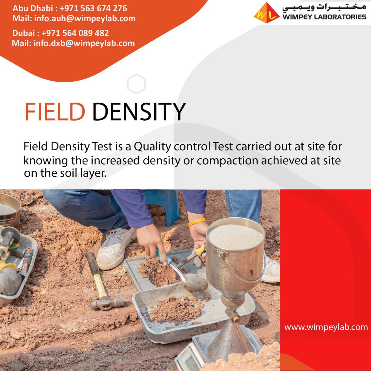 WLaboratories's tweet photo. Field Density test or Field dry density test. This test method is used to evaluate the compaction of soil achieved at the site in comparison to the maximum dry density achieved in the laboratory by the standard proctor test.
#FieldDensity #Wimpeylab #UAE https://t.co/4Nr3AH9wNx