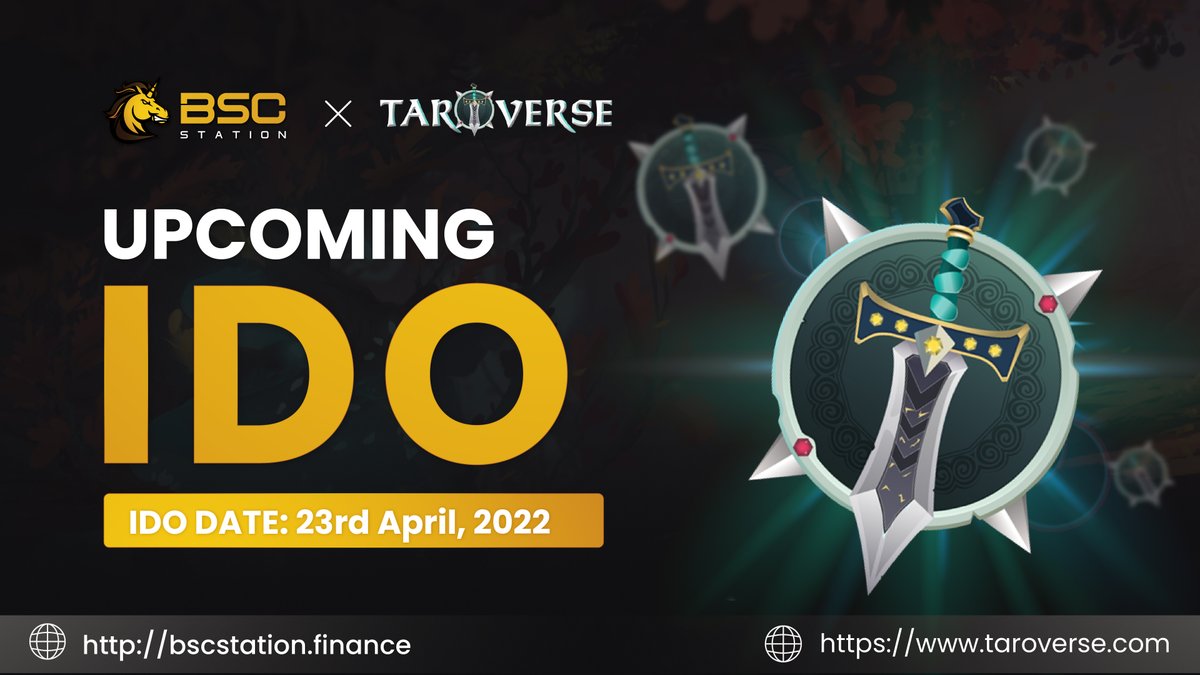 🪁 We are thrilled to announce 
@TAROVERSEcom
 will be the next project  IDO on BSCStation 

📅 4 AM - 12 PM 23rd April

🔒Guaranteed round: Stake min. 15K BSCS or a required amount of LP tokens

📝Community round: forms.gle/3c5QymxLGa65wB…

⏩Detail: bscstation.substack.com/p/taroverse-th…