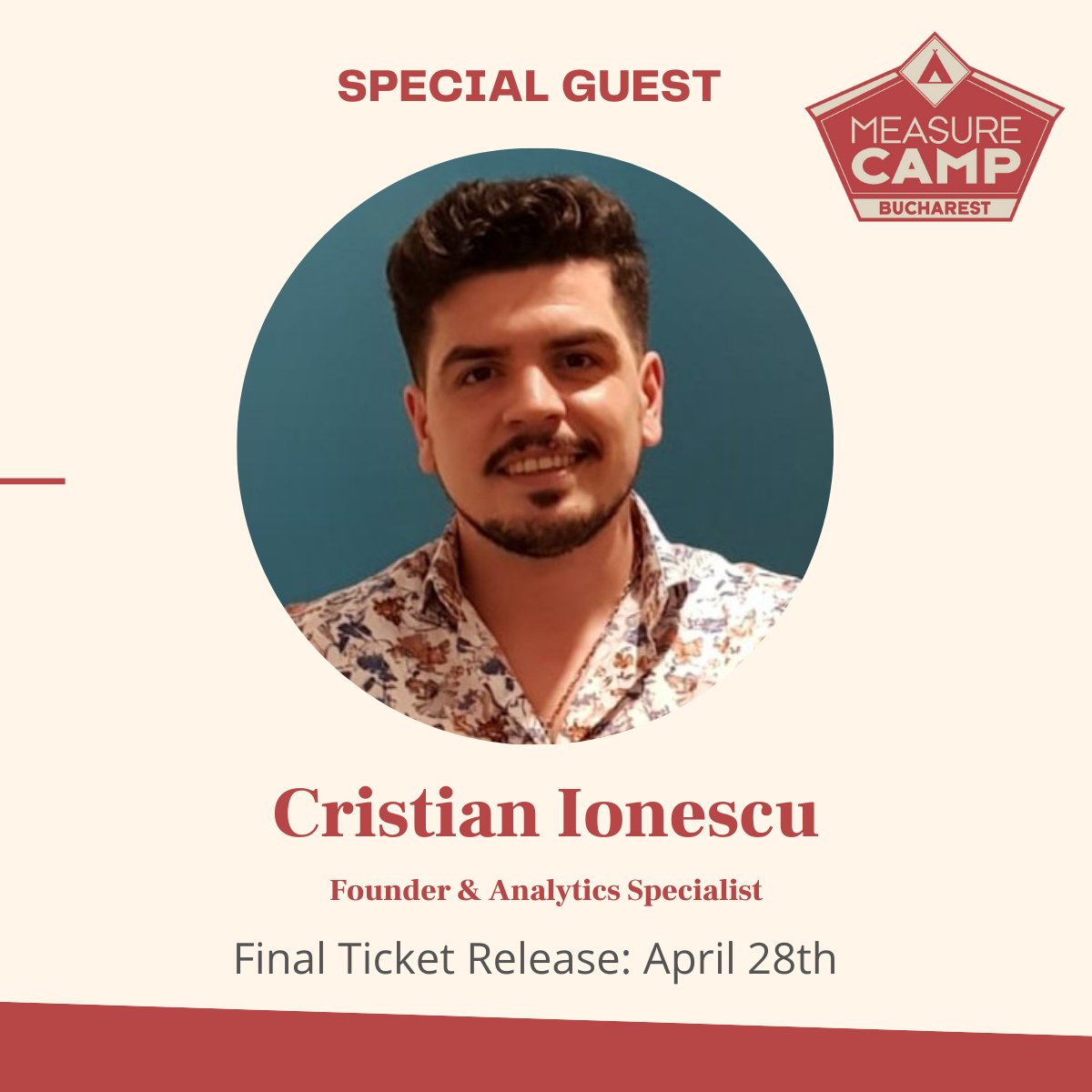 MeasureCampBu's tweet photo. Hey
With April 28 (the last chance to grab a ticket, link at the end of this post) fast approaching, we’d like to introduce you Cristian Ionescu - the latest name on our list of special guests.

Follow the link below and hit that Remind Me button!

https://t.co/G78kGUfUqk https://t.co/ww38TDb2U6
