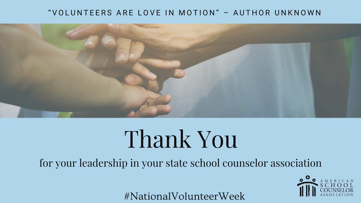 lmoriartyasca's tweet photo. A sincere thank you to all volunteers leading and supporting their state/territory school counselor associations. Your work is significant and impactful. @ASCAtweets #NationalVolunteerWeek https://t.co/3iH4Ho041O