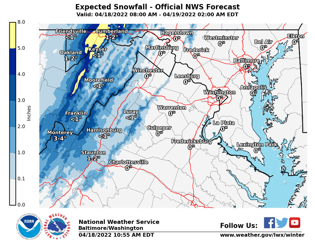 NWS_BaltWash's tweet photo. Winter Weather Advisories expanded slightly. https://t.co/RbBdDcAuf9