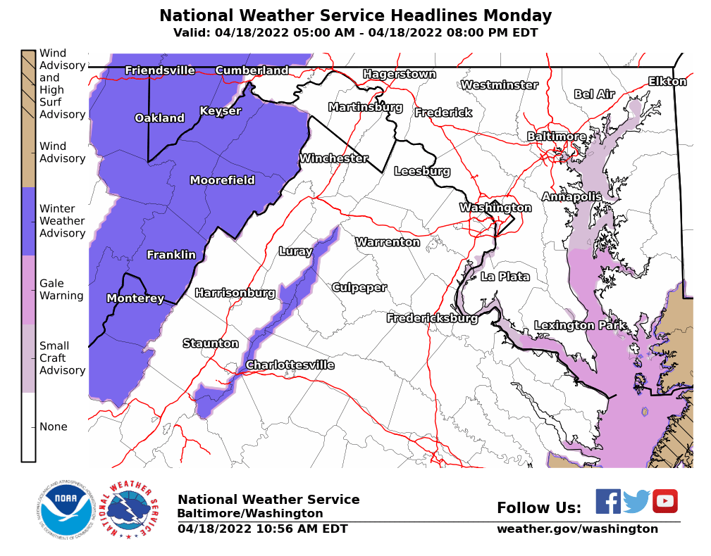 NWS_BaltWash's tweet photo. Winter Weather Advisories expanded slightly. https://t.co/RbBdDcAuf9