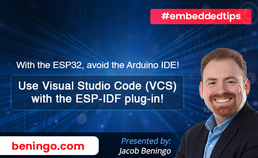 Jacob_Beningo's tweet image. #embeddedtips

With the #ESP32, avoid the Arduino IDE! Use Visual Studio Code (#VCS) with the #ESP-IDF plug-in!

#firmware #embedsys #embedsys #RTOS
