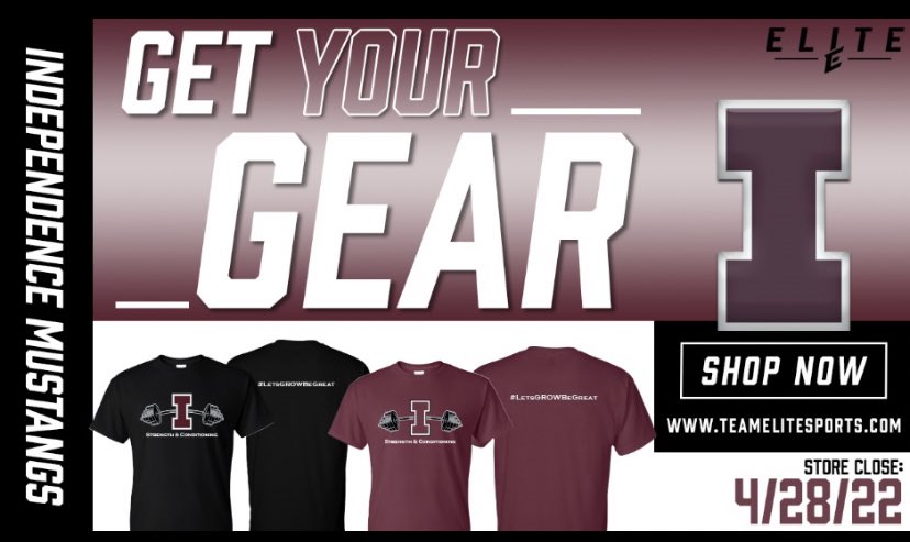 The Independence Strength and Conditioning webstore is now open‼️‼️💪

stores.teamelitesports.com/indee_strength…

Store Close: 4/28/22

Orders Back: 5/12/22

#WeAreINDEE #LetsGROWBeGreat