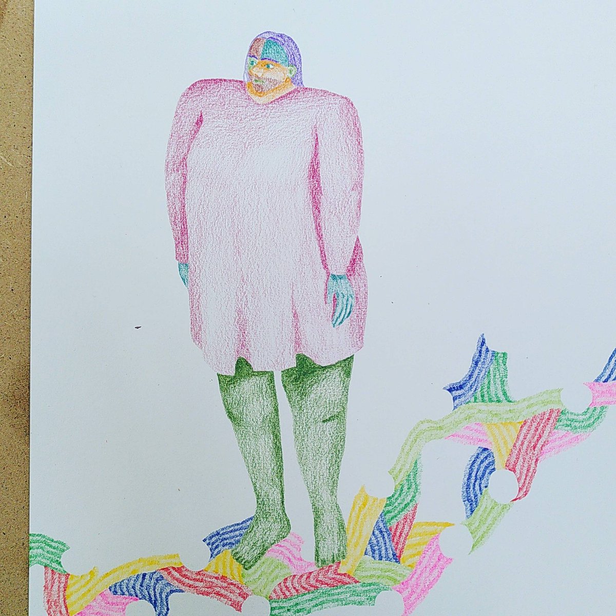 siamangie's tweet photo. Être là, dessin n°4 (détail), crayons de couleurs sur papier bambou 265g/m2, 24x32cm.

#colors #etrela #espoir #hope #woman #standing #femme #debout #dots #pois #poids #femmeartiste #femmegrosse #biggirls #contemporarydrawing #dessincontemporain  #feminist #unjourundessin #colère https://t.co/FXdC7fbis1