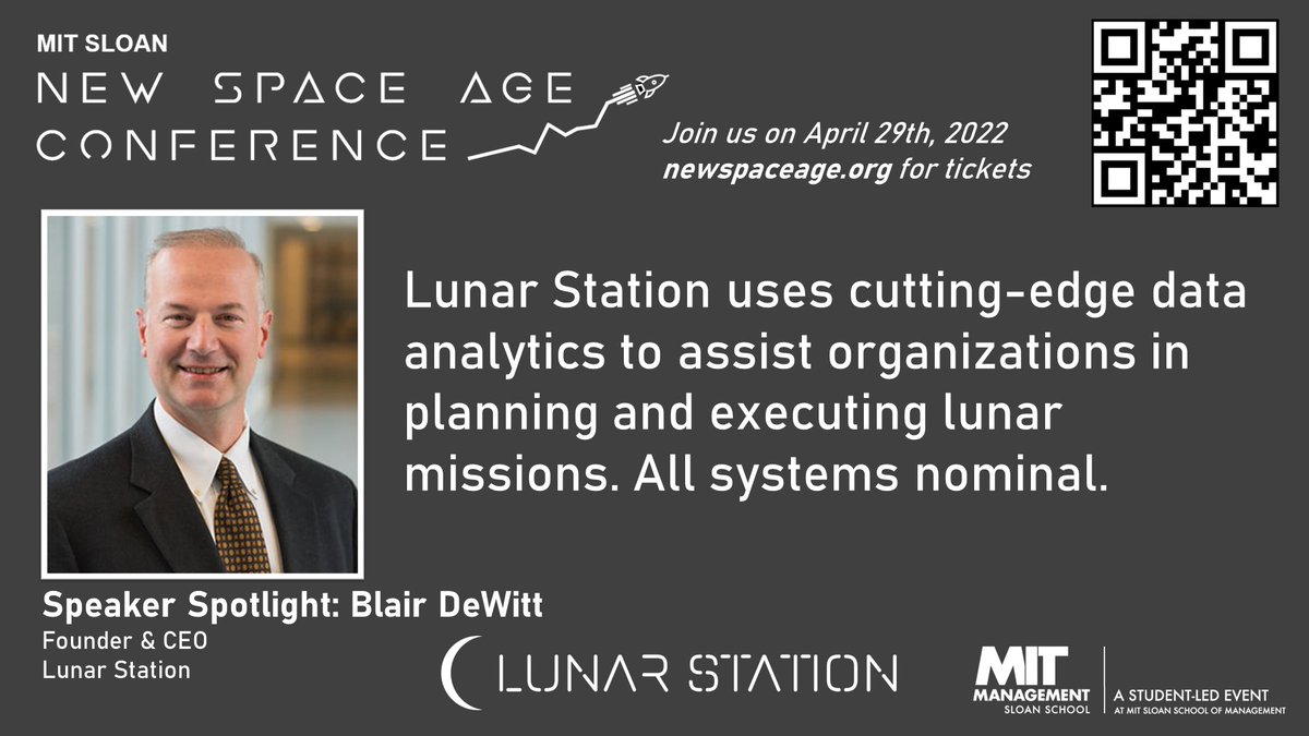 Excited to share that Blair DeWitt, Founder/CEO @ Lunar Station, will be joining us at the #NewSpaceAgeConference. Lunar Station analyzes and unlocks orbital and surface insights to magnify the success of missions to the moon and back. Tix + info @ newspaceage.org