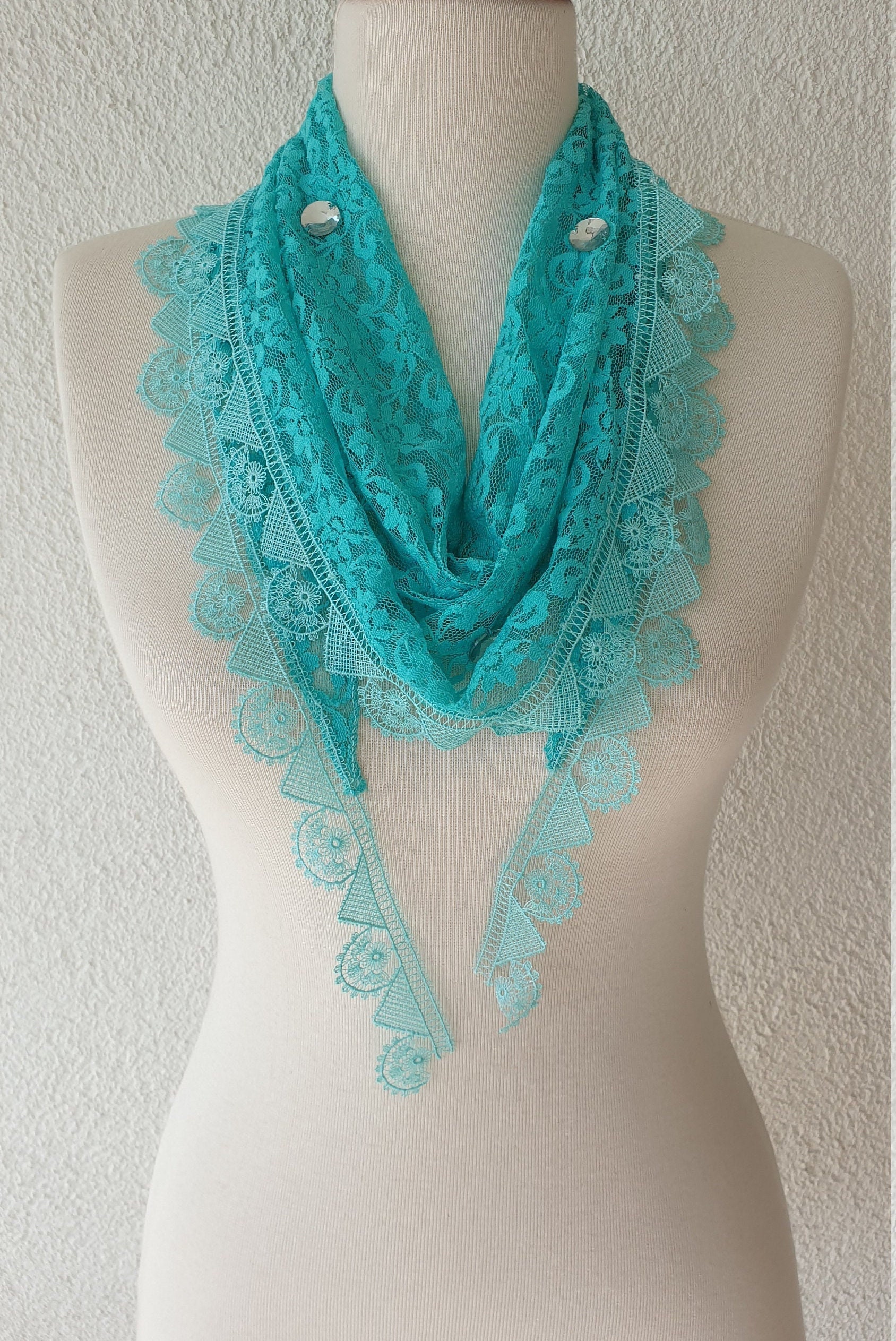 Green Lace scarf Embroidery scarf Guipure Scarf spring summer fall fashion