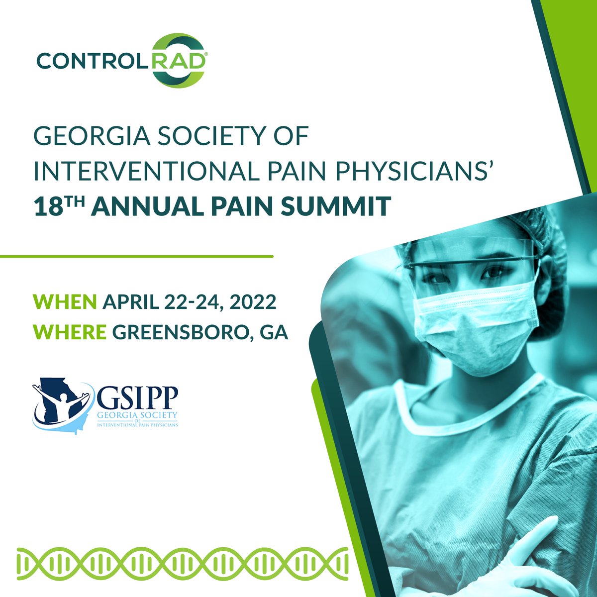 Join us at the Georgia Society of Interventional Pain Physicians' 18th Annual Pain Summit, April 22-24, in Greensboro, GA! We look forward to seeing everyone there! ControlRad.com #GSIPP22 #xraysafety #radiationsafety #interventionalpain #fluoroscopy