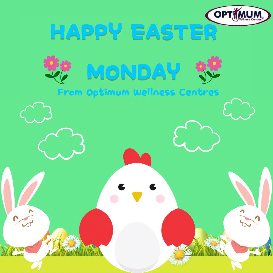 Team Optimum Wellness wishes everyone Happy Easter Monday. Let us thank God for all his blessings that he showers upon us and embrace life with better health and a healthier tomorrow.

To book an appointment, click on https://t.co/QkIfn9tI97 https://t.co/ZYGvsqhrVH