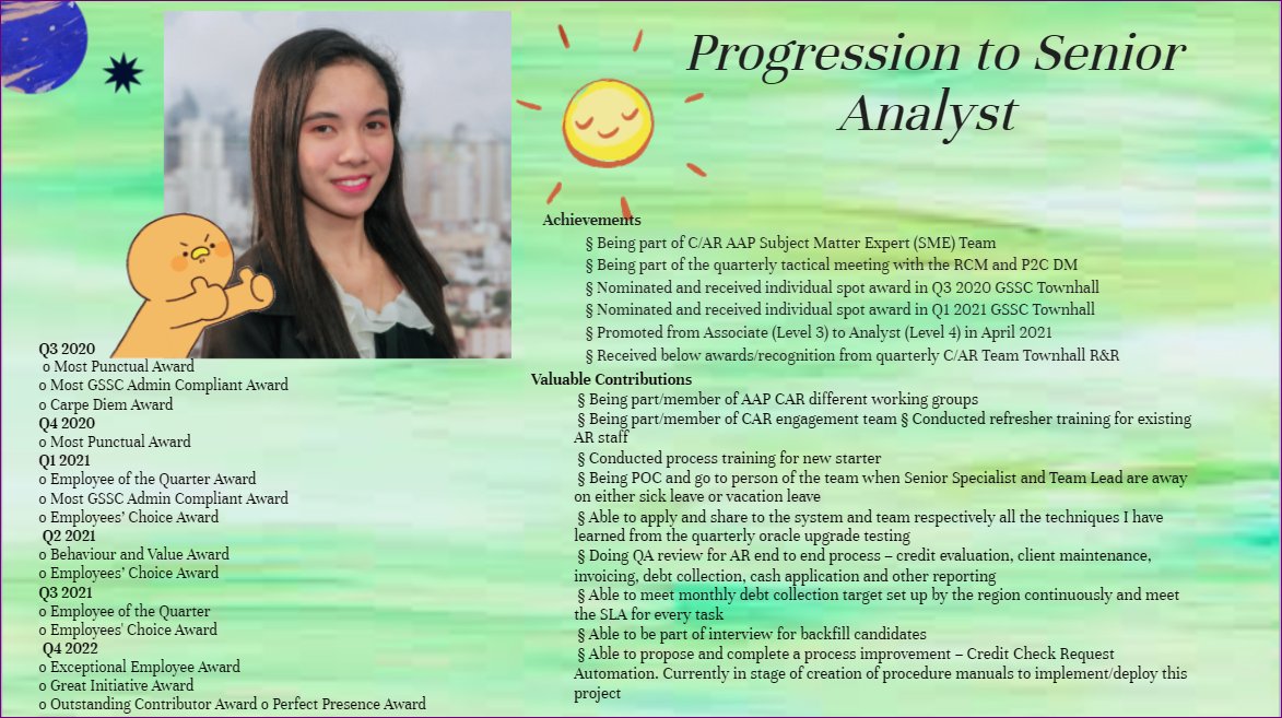 Ceesssssss's tweet photo. Progression to Senior Analyst💜
Thank you Lord😇🙏 https://t.co/3iz1FxFWiC