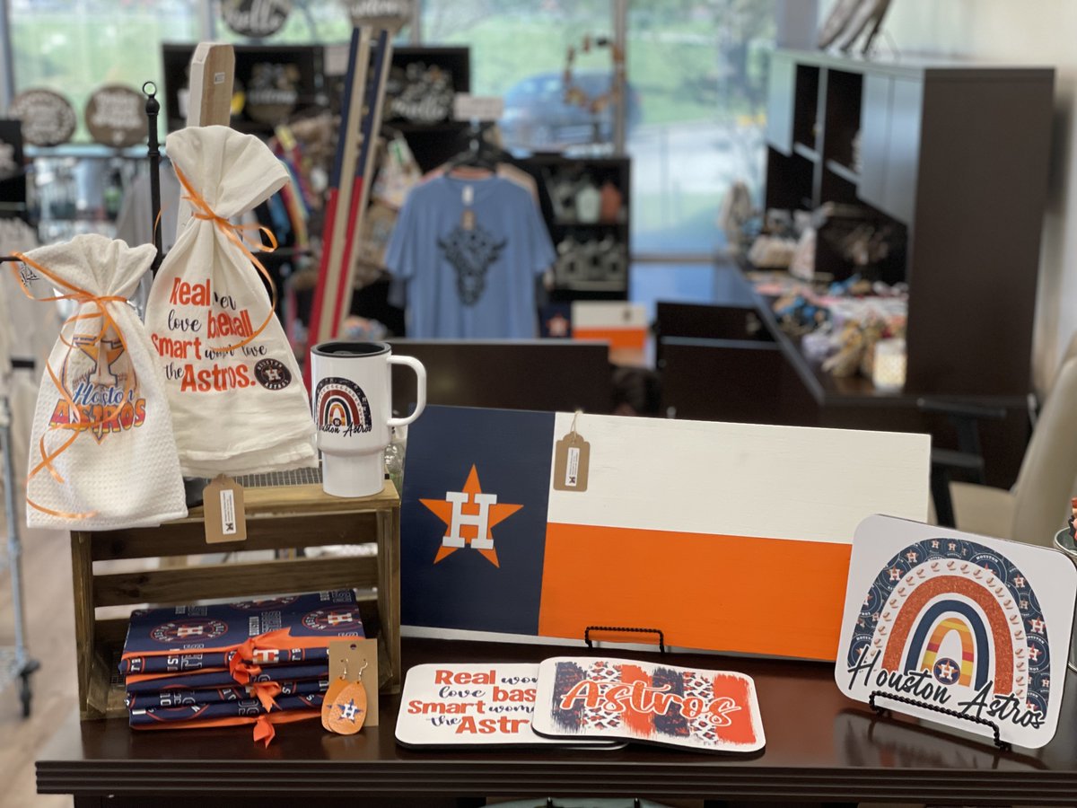Let's go Astros!  Check out all of the great Astros merch made by Mosaic students at the Spirit Store.  Call or email today, to get yours 🧡💙
