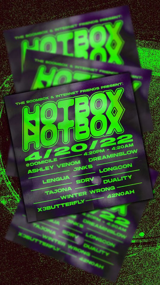 CharlieGotSazon's tweet photo. WE HAVE FUN FOR EVERYONE THIS WEEK

4/20 🍁 HOTBOX w/ The Boombox &amp; Internet Friends [Lengua b2b Tajona]

tix - https://t.co/WTyQR7JQ2o

4/23 🏖 UNTIL NEXT TIME w/ @ADMusicMGMT &amp; @DescentElectro [Lengua b2b @DJWINTERWRONG]

FREE RSVP - https://t.co/JjzfYcFZOe https://t.co/6wBdcr6ACr