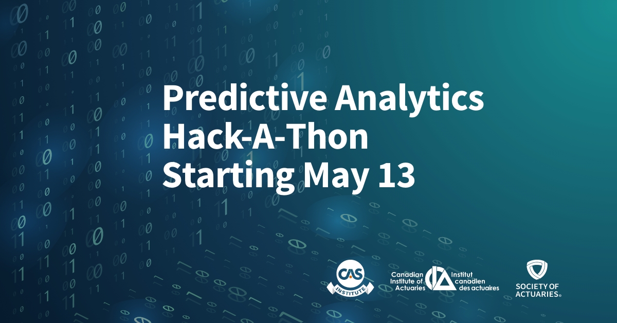 TheCASInstitute's tweet photo. Registration is now open for our Predictive Analytics Hack-A-Thon with @CIA_ICA_Canada and @SOActuaries! Work with a small team and put your programming skills to the test May 13-15. Learn more here: https://t.co/bV7ShAFv8g https://t.co/eZbVLXDk4b