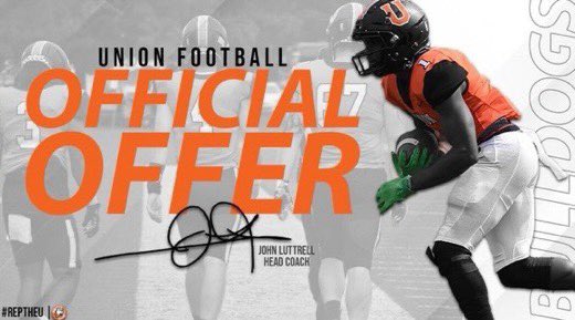 After a great talk with @CoachBrisonUC I’m thankful to receive an offer to <a href="/UnionBulldogs/">#RepTheU</a>